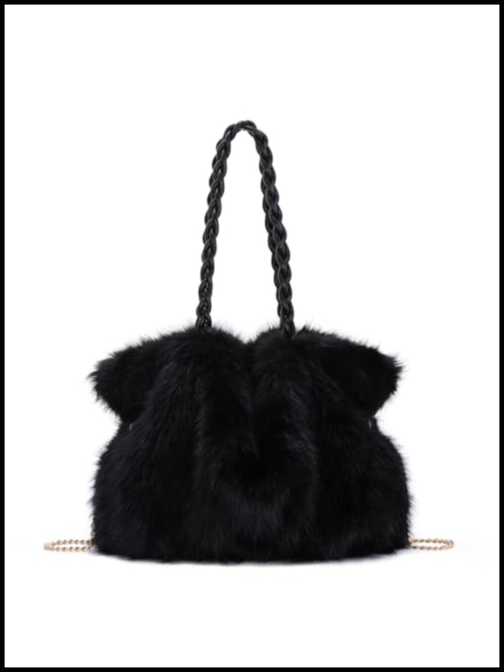 Fluffy Faux Fur Tote Bag Y2K Retro Handbag with Detachable Chain Crossbody